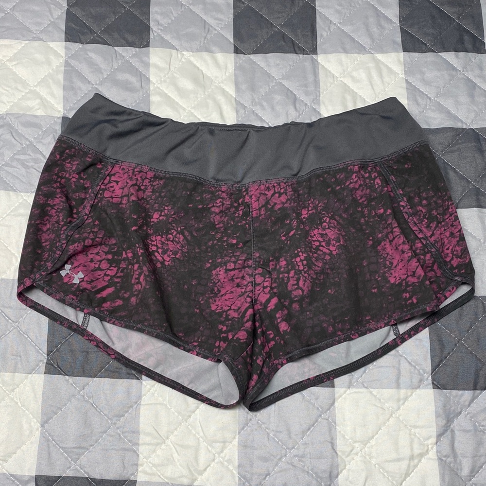 Grey & Pink Patterned Under Armour Athletic Shorts, L